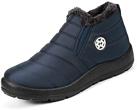 Gaatpot Chaussure Femme Hiver Bottes de Neige Bottines avec Doublure Chaud Fourrure,bleu,EU37