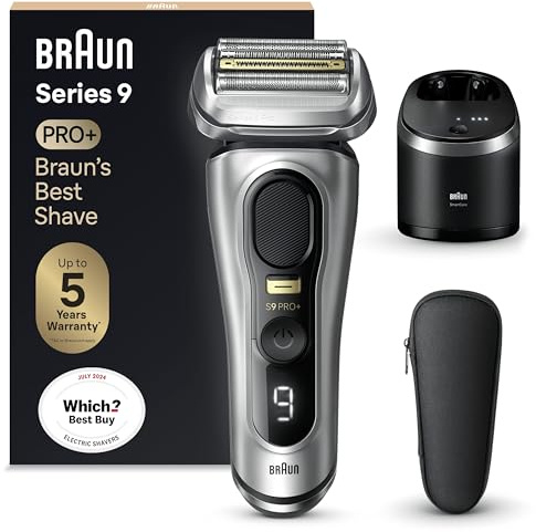 Braun Series 9 PRO+ Electric Shaver for Men, 5 Pro Shave Elements & Precision Long Hair ProTrimmer, SmartCare Center, Wet & Dry Electric Razor with 60min Runtime, Made in Germany, 9467cc, Silver