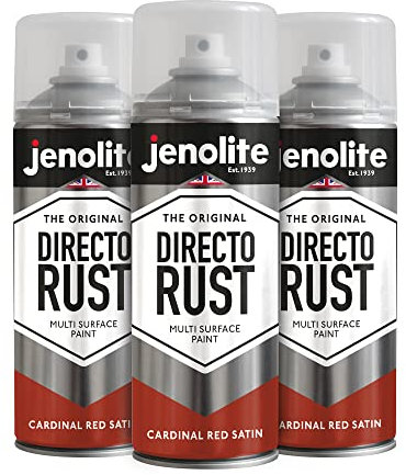 JENOLITE Directorust Cardinale Rosso Satinato | Vernice spray multisuperficie | Per l'uso su legno, metallo, plastica, ceramica e superfici arrugginite | 3 x 400ml (RAL 3001)