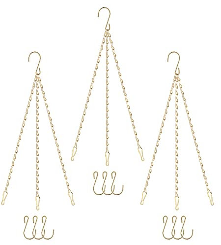RIFNY Goldfarbene Hängekorb-Kette, für Innen- und Außenbereich, mit Haken für Topfpflanzen, Vogelfutterspender, Laterne, Lampe, 61 cm, 3 Packungen