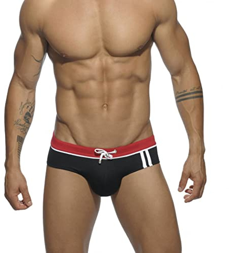 RQPYQF Costume da Bagno Uomo, Costume Slip Nuoto Mare e Piscina Uomo Swimming Brief Coulisse Regolabile YK15 (Nero, XL)