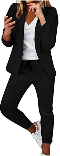 NUSGEAR 2023 Traje de 2 Piezas Mujer Moda Blazer y Pantalones largo Otoño invierno Slim Fit Oficina Negocios Elegante Fiesta Cena Casual color sólido Traje Basic Chaqueta abrigo cómodo Conjunto