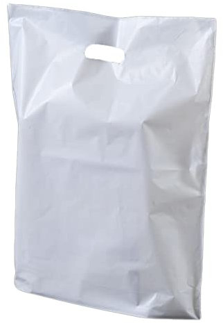 Clearly | 200 White Patch Vest Carrier Bag 15 x 18 x 3 (25 Mu) - LARGE CARRIER BAGS 38cm x 46cm + 7cm