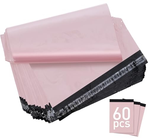 Versandbeutel für Kleidung Groß, Homewit 60 Stück Plastik Versandtaschen 420×520mm - Versandtüten Selbstklebend Warenbeutel und Blickdicht für Kleidung und Textilien, Champagnerrosa