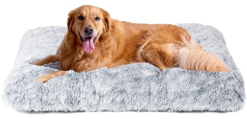 EHEYCIGA Panier Chien Grande Taille XXL, 112x85cm, Coussin Chiens Anti Stress Lavable et Antidérapant, Moelleux Lit pour Chien Peluche, Gris