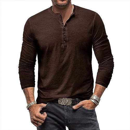 RQPYQF T-Shirts à Manches Longues Homme Henley Shirts Chemises Casual Homme Tee Shirt Homme CS07 Taille S-2XL (Marrone, XL)