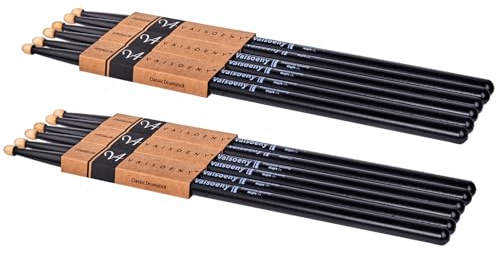 Vaisoeny Drumsticks, Lackierte 7A Schlagzeug Sticks, 6 Paar Drumsticks für Kinder und Erwachsene, Professionelles Musikinstrument Percussion Zubehör (Schwarz)