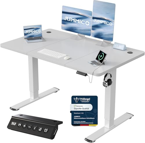 JUMMICO Höhenverstellbarer Schreibtisch mit USB-Ladeanschluss,Schreibtisch Höhenverstellbar Elektrisch 120 x 60 cm, Steh-Sitz Tisch Stehpult Verstellbarer Computertisch,Standing Desk,Grau