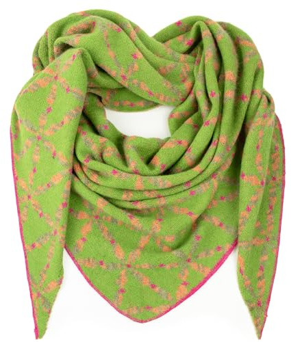 Gloop Bufanda de mujer XXL de punto triángulo bufanda patrón de punto pañuelo de cuello pañuelo triangular para mujeres sin rascar la piel 188 x 120 cm, verde amarillento, Talla única