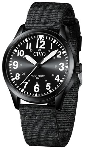 CIVO Uhren Herren Militär Outdoor: Mode Quarzuhr mit Groß Zahlen Schwarz - Analog Wasserdicht Nylonband