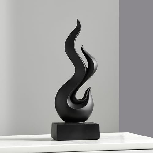 FJSPERM Schwarze Dekoration Abstrakte Flamme Skulpturen für Home Decor, Moderne Dekorationen für Wohnzimmer Regal Dekor Akzente, Schwarze Skulptur für Esszimmer Büro Couchtisch Deko