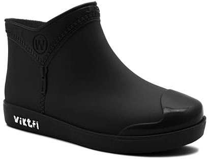 IMTY Womens Ankle Wellies Boots Short Slip On Waterproof Chelsea Rain Boot Snow Farm Gardening Ladies Outdoor Festival Wellingtons (Black, UK Footwear Size System, Adult, Women, Numeric, Medium, 4)