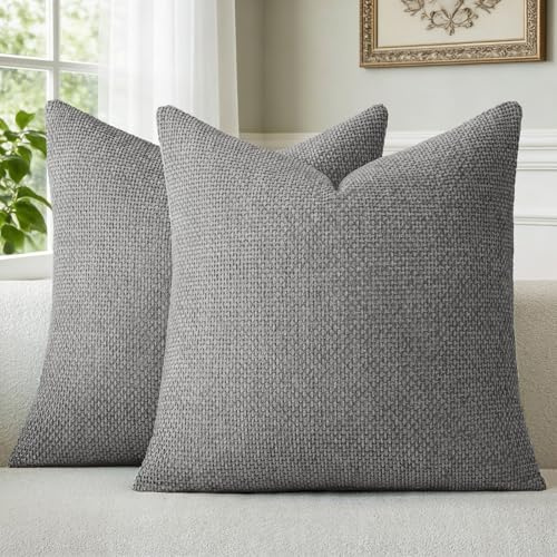 a moment Kissenbezug 50x50 Grau Chenille 2er Set Dekokissen Kissenbezüge Muster Deko Sofakissen Zierkissen Couchkissen Waschbar Flauschig Kissenhülle für Sofa Wohnzimmer Schlafzimmer