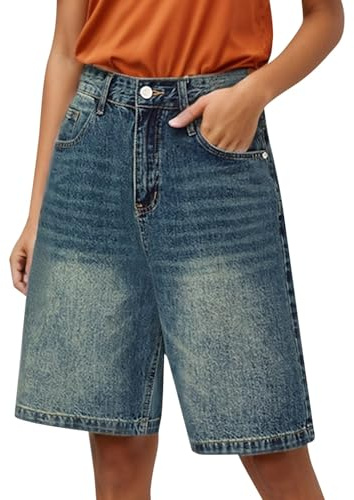 Bauzuoyo Jorts Baggy Mujer Harajuku Pantalones vaqueros holgados para niñas, bermudas, pantalones cortos de verano, pantalones cortos coreanos, pantalones cortos ligeros hasta la rodilla, ropa de
