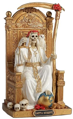 Veronese Design 6 3/8 Inch Santa Muerte On Throne with Scythe and Scale Polystone Hand Painted Collectible Home Decor Sculpture