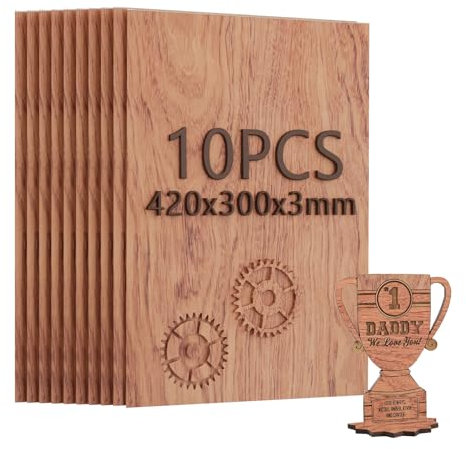 Creatorally Contreplaqué 3mm, Planche de Bois pour Gravure Laser A3 10 Pièces, Plaque Contre-plaqué pour la Découpe Laser CNC Pyrogravure (Palissandre)