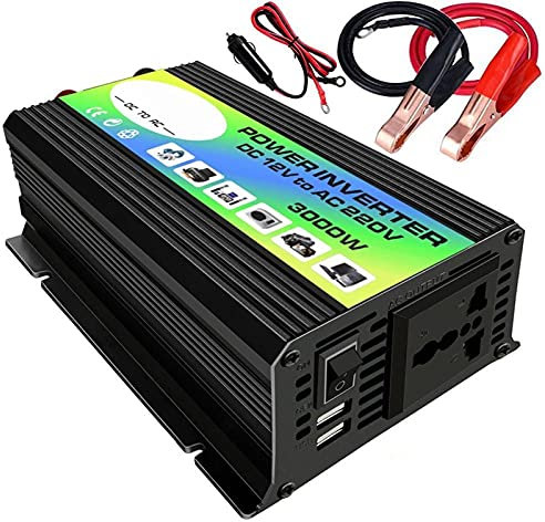 Convertisseur Pur Sinus,Convertisseur 3000W 12V à 220V / 110V Voyant de voiture Convertisseur Convertisseur Adaptateur de chargeur Dual USB Transformateur de tension modifiée Vague sinusoïdale modifié