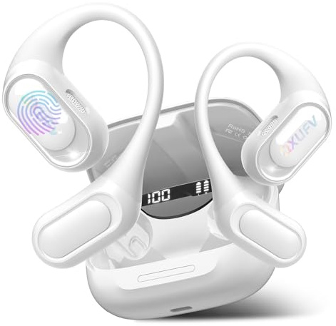 QXUFV Auriculares Inalambricos Deportivos de Diseño Abierto, Graves Profundos, Llamada HD ENC, 60 Horas Auriculares Bluetooth 5.4 con Pantalla LED, IP7 Impermeable para Running Sport, Ajuste Cómodo