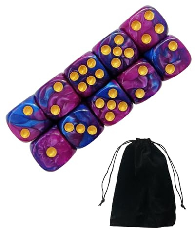 JUKOTA 10 PCS Dés,16mm D6 Dé en Acrylique,Dés Bleu-Violet avec Sac en Tissu,pour Jeux de société,Rôle,Table,Cours de Mathématiques