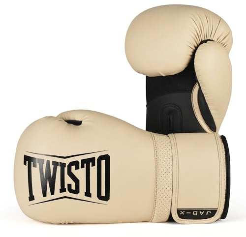 Twisto Boxing Gloves JabX - Pro Training & Sparring, Maya Hide Leather, Muay Thai, MMA, Kickboxing, Men, Women, Adults, Heavy Punching Bag, Focus Mitts, Pads,10oz 12oz 14oz 16oz (Beige, 16 oz)