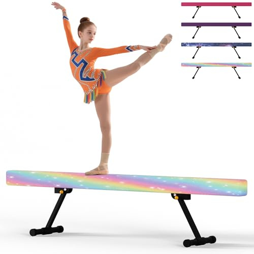 EL&IT·Wings 8ft Gymnastic Balance Beam,Adjustable High and Low Level Floor Beam - Highly Stable - Gym Practice Training Equipment for Kids Children Girls Home (Colorful)