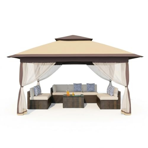 Garvee Montage One-Push, Protection UV 50+ – Tonnelle Pliante 3x3 m avec moustiquaire – Toit Double, 4 Sacs de Sable, Hauteur réglable, étanche – Idéal Jardin, terrasse, Barbecue