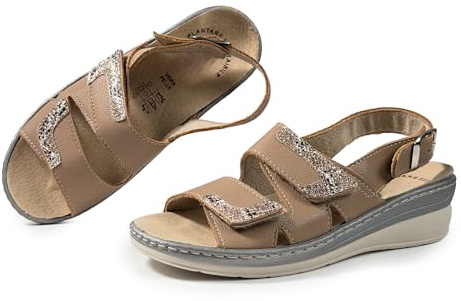 JOMIX Sandali Donna Comodi Ortopedici con Strappo Regolabile e Fibbia al Tallone Plantare Estraibile in Pelle Scarpe Anziani Estivi Traspiranti Ergonomici Anatomici per Piedi Sensibili Camel 37