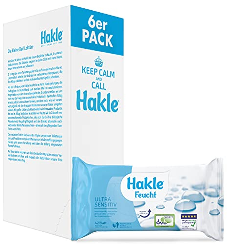Hakle Feucht Ultra Sensitiv im 6er-Pack (6 x 42 Blatt), mildes feuchtes Toilettenpapier, extra hautverträgliche feuchte Tücher, schnell wasserlösliche Feuchttücher
