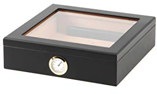 BigSmoke Humidor per Sigari - Cofanetto con Umidificatore, Rivestimento Interno in Cedro Spagnolo, Divisorio, Igrometro Magnetico in Ottone e Coperchio di Vetro - Accessori Porta Sigari da 30 - Nero