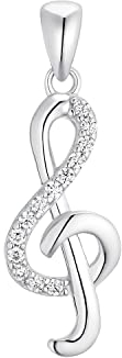 Amor Motivanhänger 925 Sterling Silber Damen Anhänger, mit Zirkonia synth., 2,5 cm, Silber, Notenschlüssel, Kommt in Schmuck Geschenk Box, 2023023