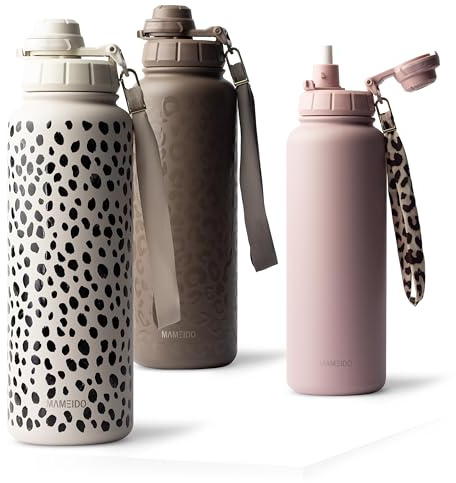 MAMEIDO Insulated Water Bottle with Straw 1.2 l, Leak-Proof & BPA-Free Thermo Drinks Bottle, Stainless Steel Sports Water Bottle (Almond Flakes)