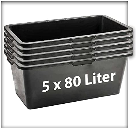Kieskönig 5 STK. 80 Liter Mörtelkasten Pflanzwanne Tuppe Zementkübel Maurerkasten L 80 x B 48 x H 28 Schwarz