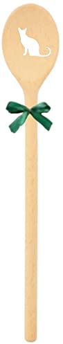 teemando® kräftiger Marken-Kochlöffel aus Holz, extra stabil mit Motiv Katze und Schleife, Handmade aus Deutschland, Grillen, Kochen, Familie, Geschenkidee, Weihnachten