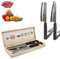 Fishtec - Coffret 2 Couteaux Japonais - Nakiri et Santoku - Lame en Acier - Manche en Palissandre Africain - Boite Cadeau Protégeant la Lame - Coefficient 58 HRC - Martelage Artisanal