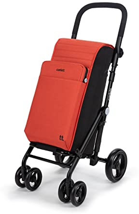 Carlett - Carro de la Compra, Carrito Plegable para Supermercado, con 4 Ruedas Resistentes a la Lluvia y una Gran Capacidad 25kg, Bolsa Principal 50L, Térmica 10L y Bolsillo Posterior – Color Naranja