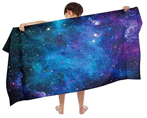 Ulticool mikrofiber barnhandduk 140 x 70 cm – galax universum dinosaurie – lätt resehandduk snabbtorkande badhandduk strandhandduk mikrofiber – resa strand barn pojke blå