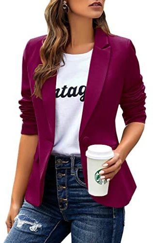 Womens Casual Blazers Long Sleeve Lapel Button Slim Work Office Blazer Jacket(Fuchsia,Medium)