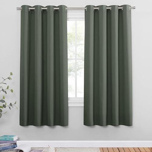 PONY DANCE Blackout Curtain for Bedroom - Dark Mallard Thermal Caravan Drapes Solid Window Treatment Home Decoration, Privacy for Living Room, Bunk Bed, 46x54 inch, 2 Panles