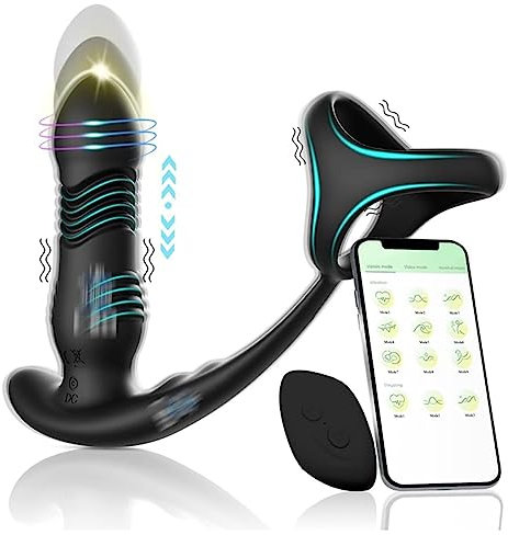 YcsLust 3 in 1 Analvibratoren mit Penisring,Prostatavibrator für Männer mit App und Bluetooth-Fernbedienung Mit 9 Teleskop- und Vibrationsmodi, für Männer für Paare, Buttplug,Anal dildo(Fernbedienung）