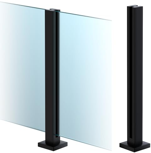 Cvter Poste Para Barandilla de Vidrio Negra: 85cm de Balaustrada de Cubierta de Vidrio Sin tapa con Ranuras para Cubiertas, Escalones, Balcón, Piscina, Jardín, Escaleras. Acero inoxidable