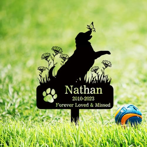 GRJIRAC Custom Flowers Dog Memorial Stake Marker Metal Plaque, Personalized Flowers Dog Memorial Grave Marker with Paw, Customized Pet Dog Memorial Grave Stake Outdoor Decor Garden Sign Headstone