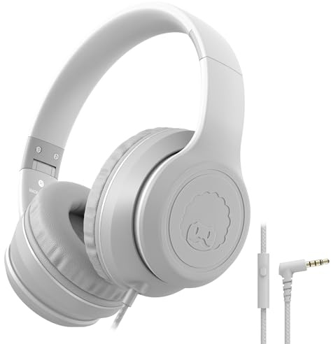 RockPapa L22 - Cuffie per bambini con microfono, con cavo, per ragazze e ragazzi, archetto regolabile, pieghevoli, per telefoni/PC/TV/DVD/MP3 (grigio)