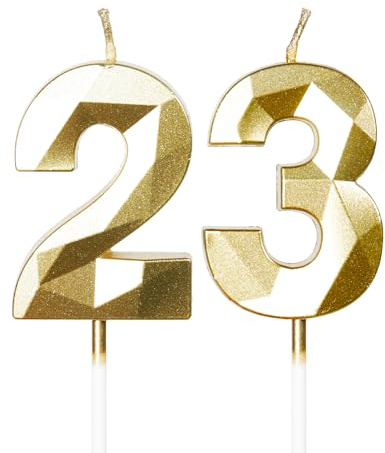 mciskin Gold 23th Birthday Candles, 3D Number 23 Candles for Cake, Girls Boys 23th Birthday Decorations,Pearl Gold Candle Cake Topper Decorations for Birthday Party Weddings Anniversary Supplies