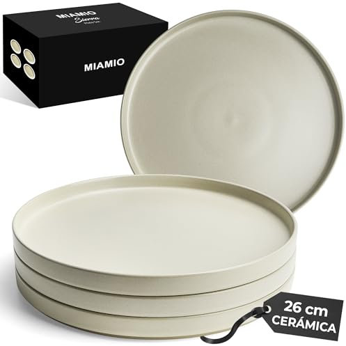 MIAMIO – Teller Set 4er / Keramik Geschirr Set für 4 Personen, Steingut Tafelservice beige matt, Spülmaschinen- und Mikrowellenfest – Sierra Kollektion (Hell, Große Teller (4x))