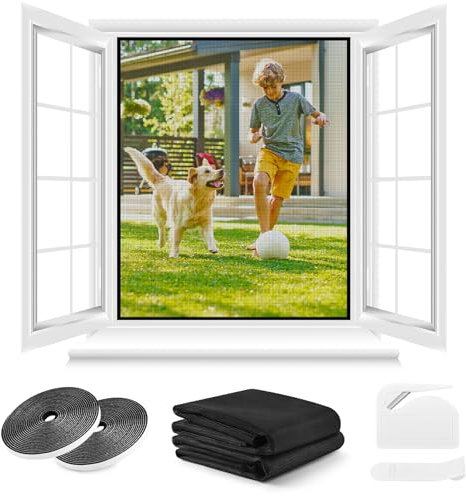 Moustiquaire Fenêtre 2 Ensembles - 110 x 130 CM - NOIRE, Aucun perçage n'est nécessaire, AVEC Découpeur, Adhésif, Découpable à la Dimension Souhaitée