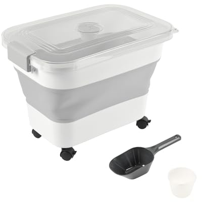 Love Story, Conteneur à Croquettes Rétractable 20L avec Pelle 44,8 x 28,3 x 28,1 cm Blanc Gris