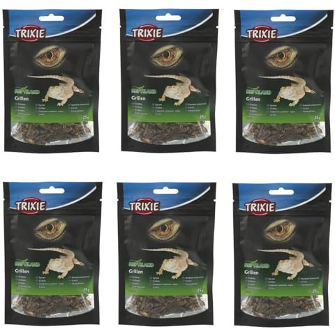 TRIXIE Reptiland Grilli | Confezione da 6 | 6 x 25 g | Snack per rettili & piccoli mammiferi | Ricco di proteine & monoproteico | Può integrare il cibo vivo
