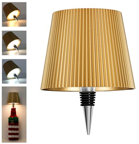 Beaeet lampada bottiglia LED Oro, ricaricabile USB-C, senza fili, IP54, 3 tonalità dimmerabili, per bottiglie in vetro da tavolo, balcone, terrazza, campeggio, feste