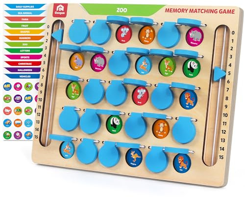 Coogam Memory Matching Games, Board Slide Toy with Memory Card | Essential Activities for Road Trip Airplanes/Cars/Camping, Fine Sports Educational Gift Toy for Children