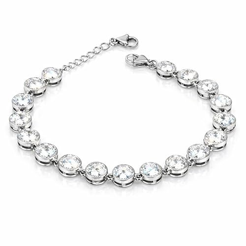 SAGA GIOIELLI Tennisarmband för kvinnor med zirkoner - kvinnor i rostfritt stål - längd 16,5 + 3 cm presentförpackning (kubisk zirkonia 6,5 mm)